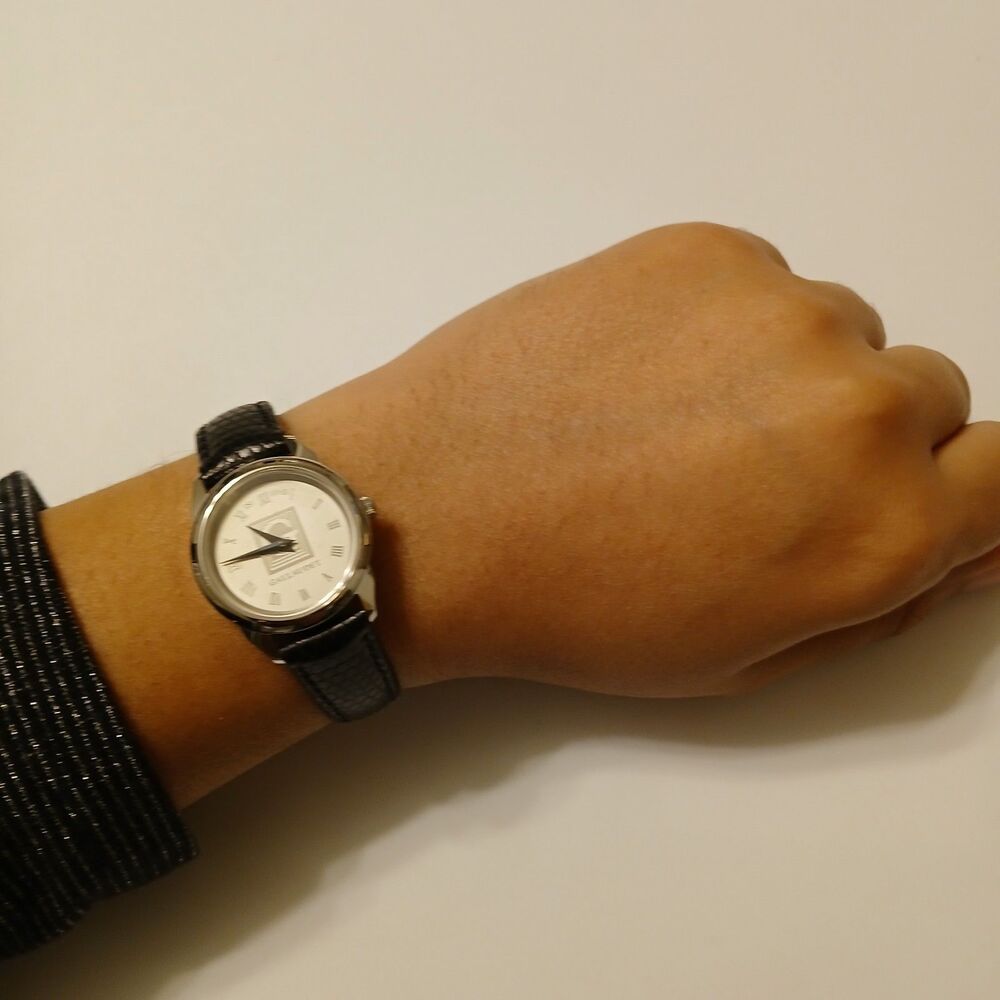 Gallaudet CSI Women's Silver Tone Dial Swiss Black Leather Band Watch WR 3ATM - Picture 5 of 12